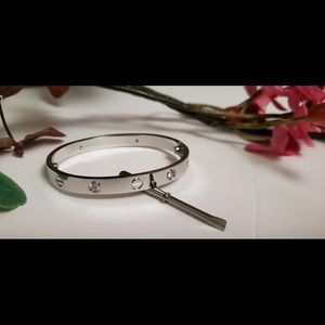 Love Stainless Steel with Stones Bangle